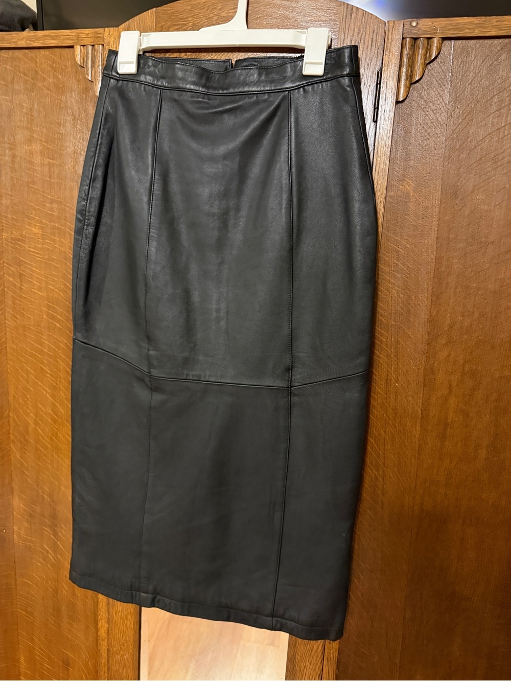 Springwest Classic Black Leather Pencil Skirt, 10